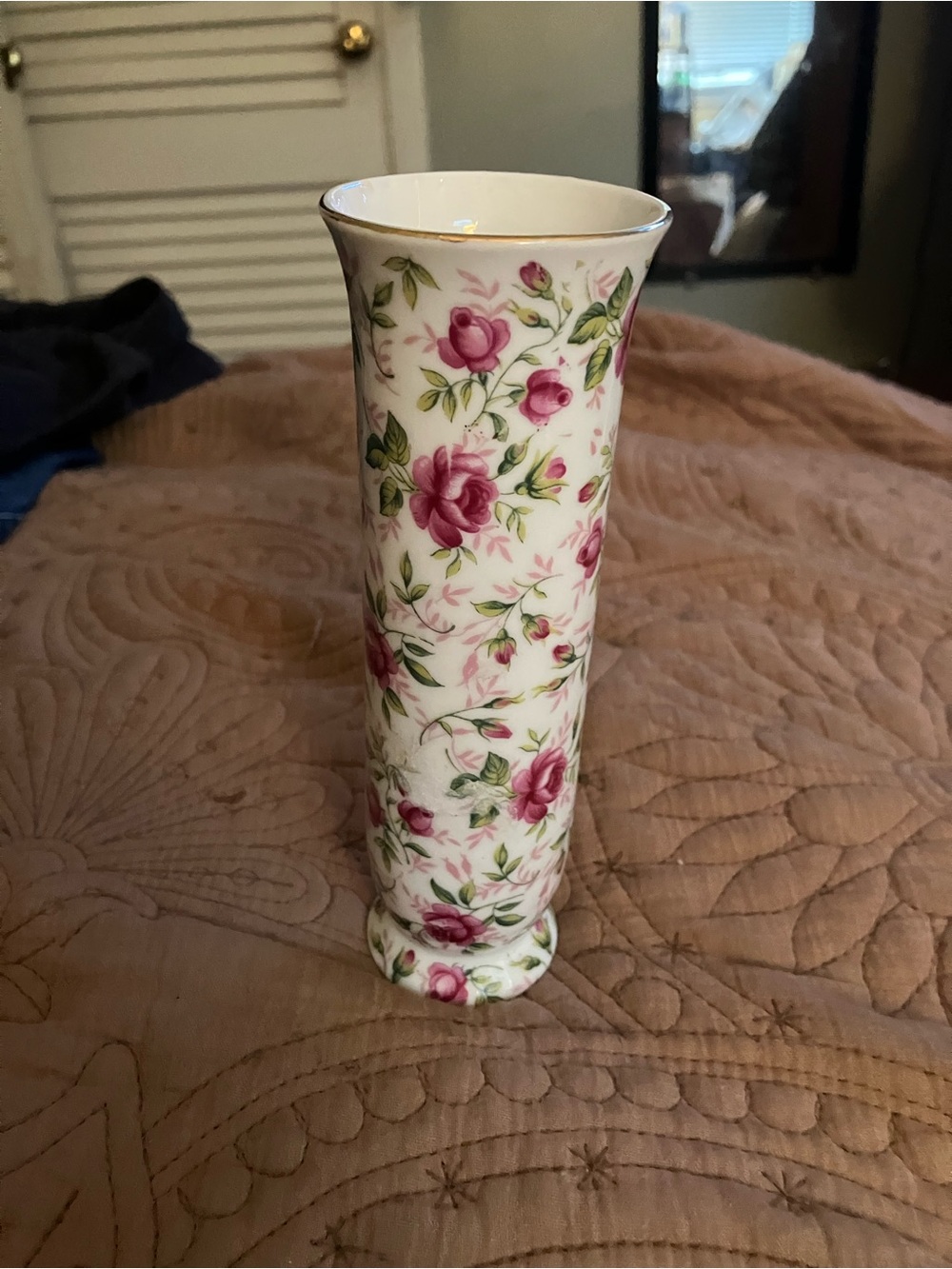 Lefton Rose Chintz Hand Painted Vase